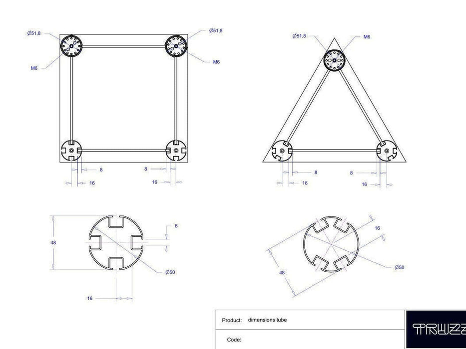 Vierk. buis. 2x eindstuk M6 L=25 cm